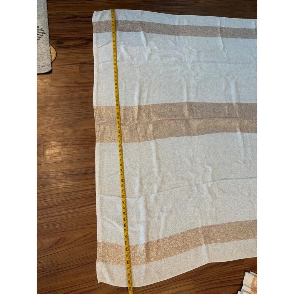 Vintage Chicago Weaving Corp Gold Metallic Striped Tablecloth and 8 Napkins Set